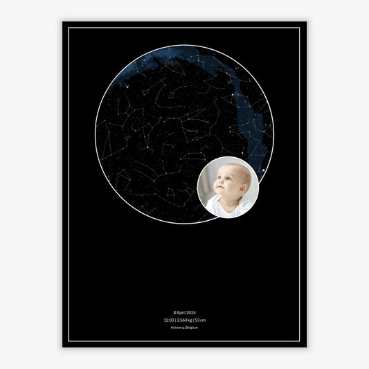 Carte du Ciel de Naissance Personnalisée sur Aluminium – Celestial Night